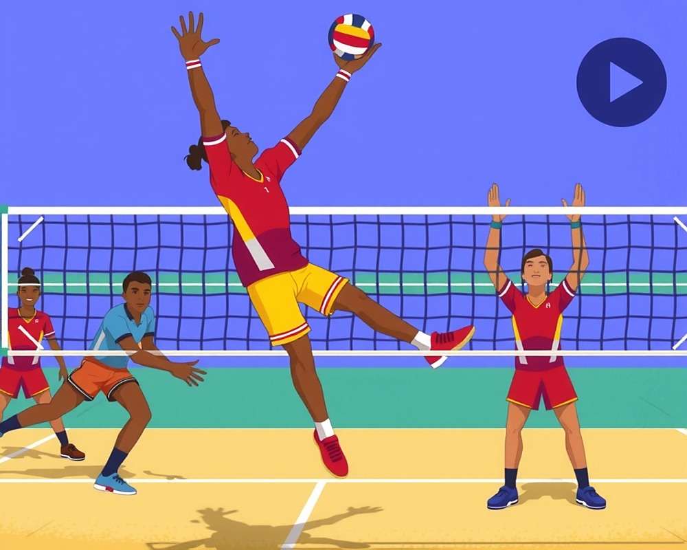 Volleyball Heroes of India Advanced Techniques Illustration showing advanced spiking technique in Volleyball Heroes of India