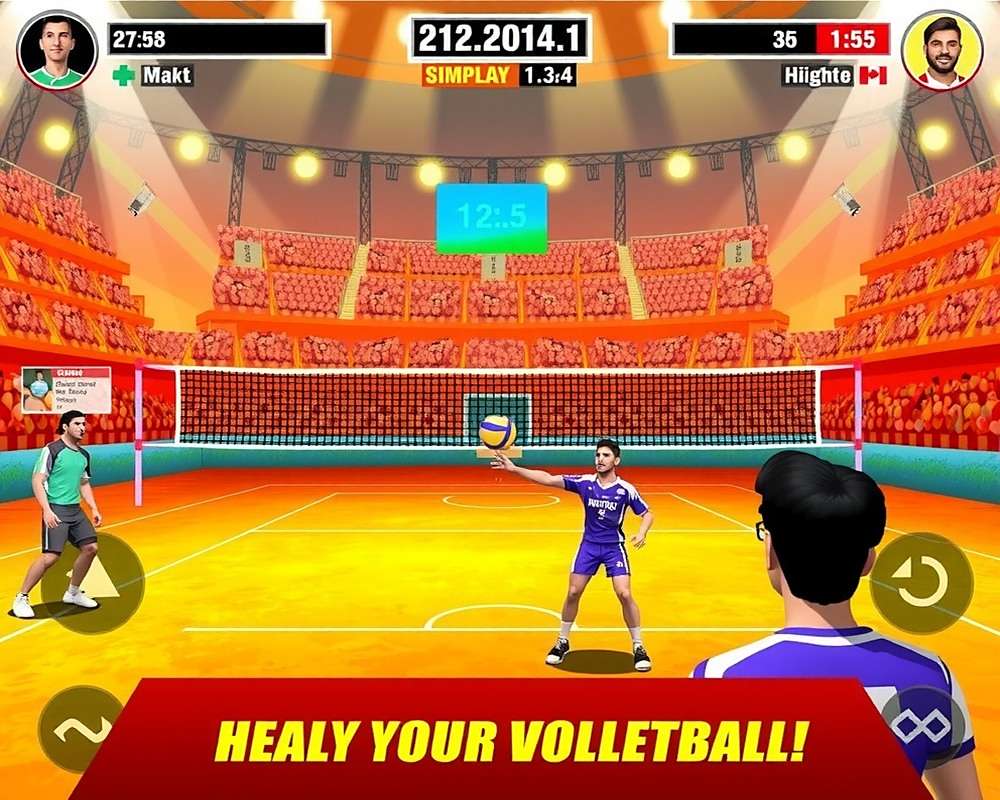 Volleyball Heroes of India Gameplay Screenshot of Volleyball Heroes of India gameplay showing a vibrant volleyball match in an Indian stadium